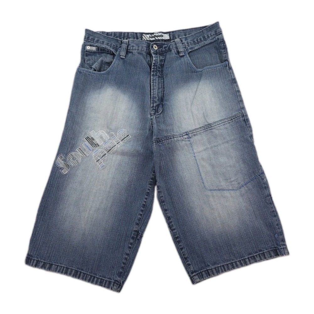 Vintage Southpole Baggy Shorts Mens 36 Y2K Spellout Faded Wide Leg Silver Tab